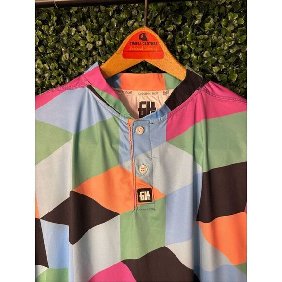 Greater Half Hexagon Collarless Colorful Shirt Sz Medium - Picture 2 of 5